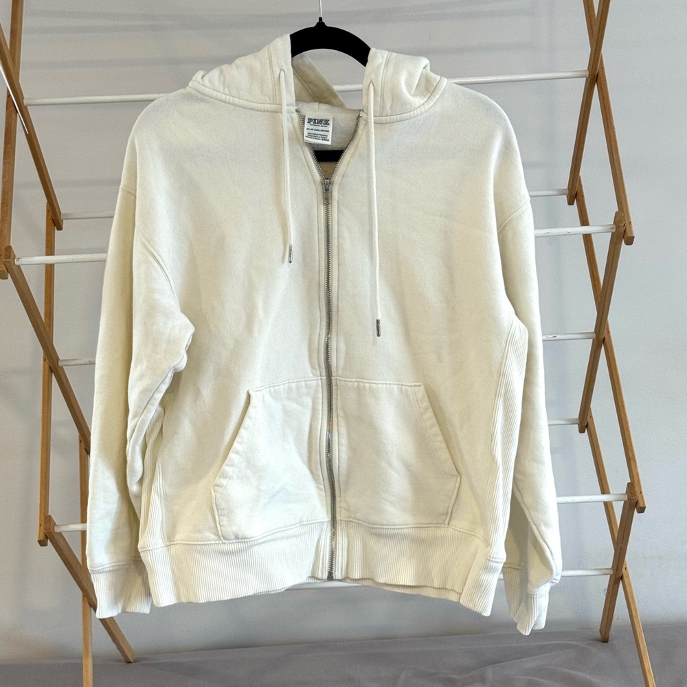 VS Pink Oversized Cream Zip-Up Hoodie XS
